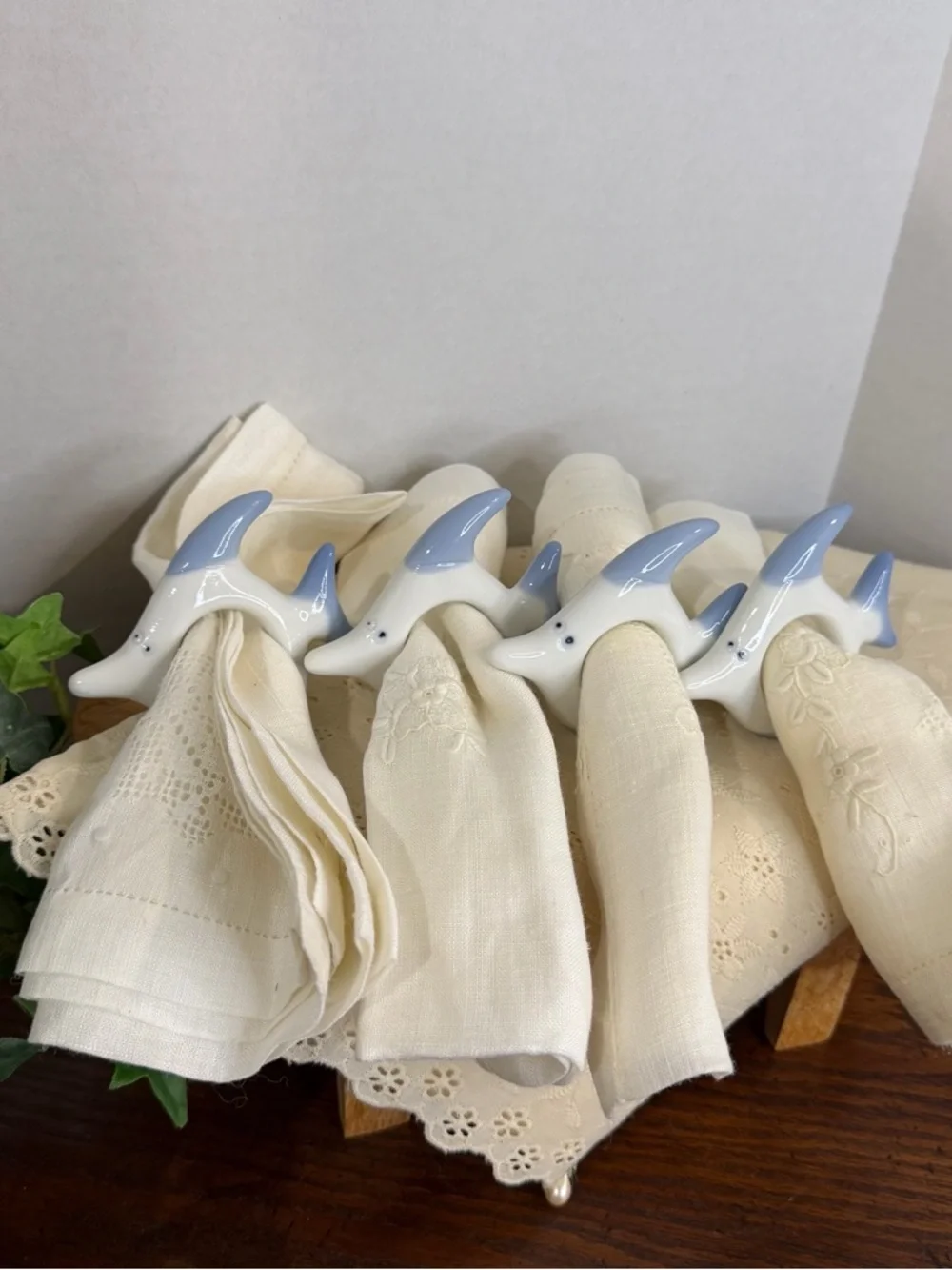 Vintage Dolphin Napkin Rings Set of 4 Ceramic Japan Coastal Beach Nautical Decor